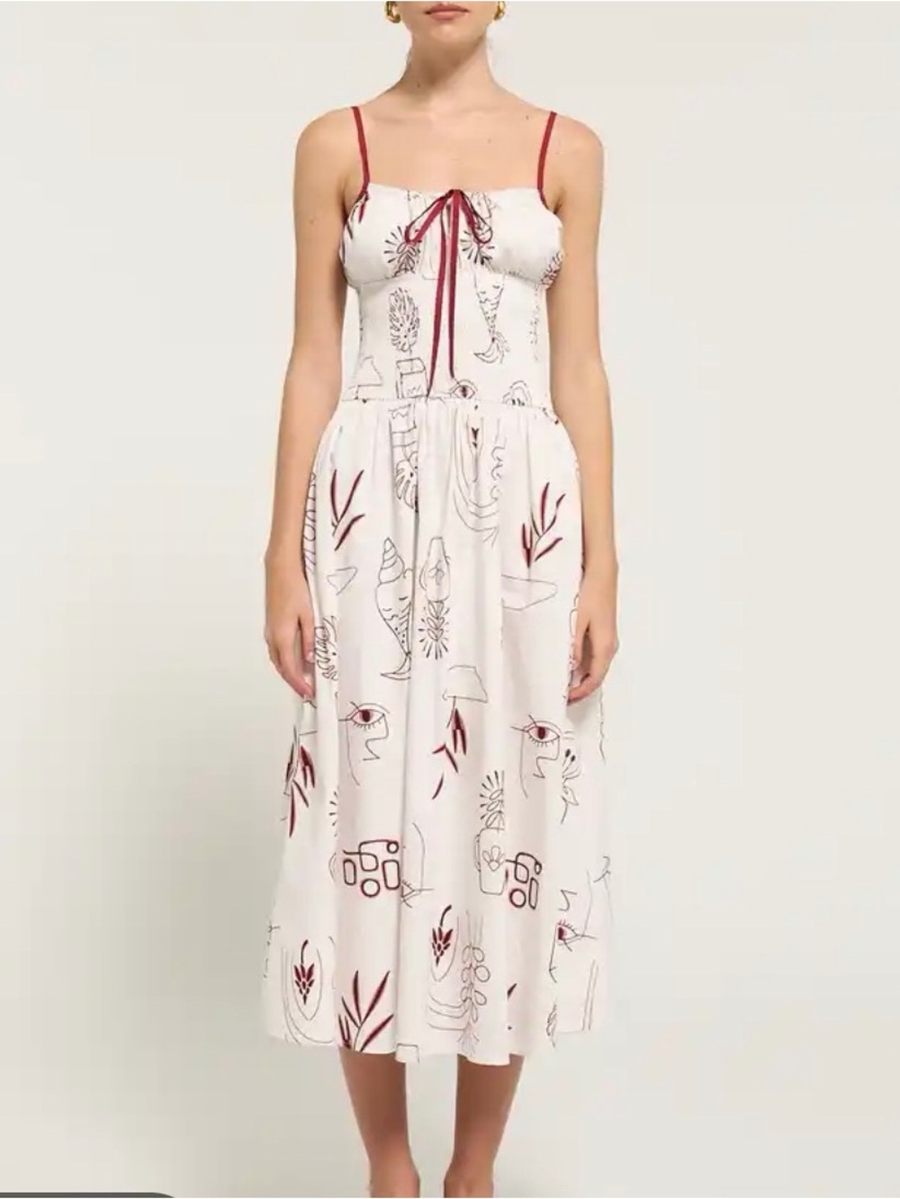 moon river doodle line novelty print smocked midi dress S